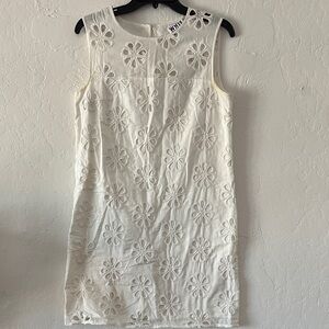 WHIT TWO White Eyelet Sleeveless Shift Dress – Size 6, 100% Cotton, Lined